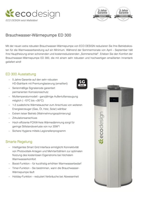 Brauchwasser - Wärmepumpe ED 300